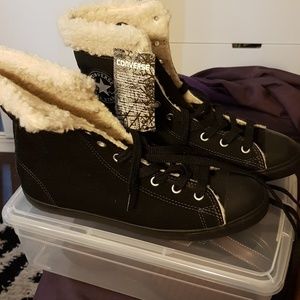 Converse Black Suede and Faux Fur High Tops